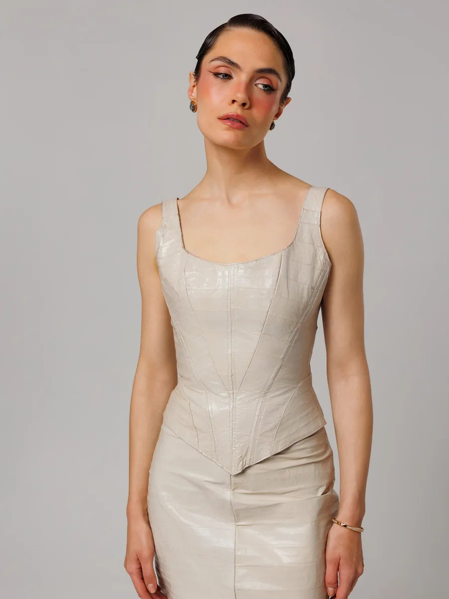 Corselet Bardot Enguia em Off-White